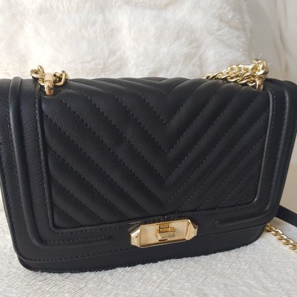 NWT ALDO Black Chevron Quilted Purse Shoulderbag Crossbody Turnlock - Picture 7 of 12